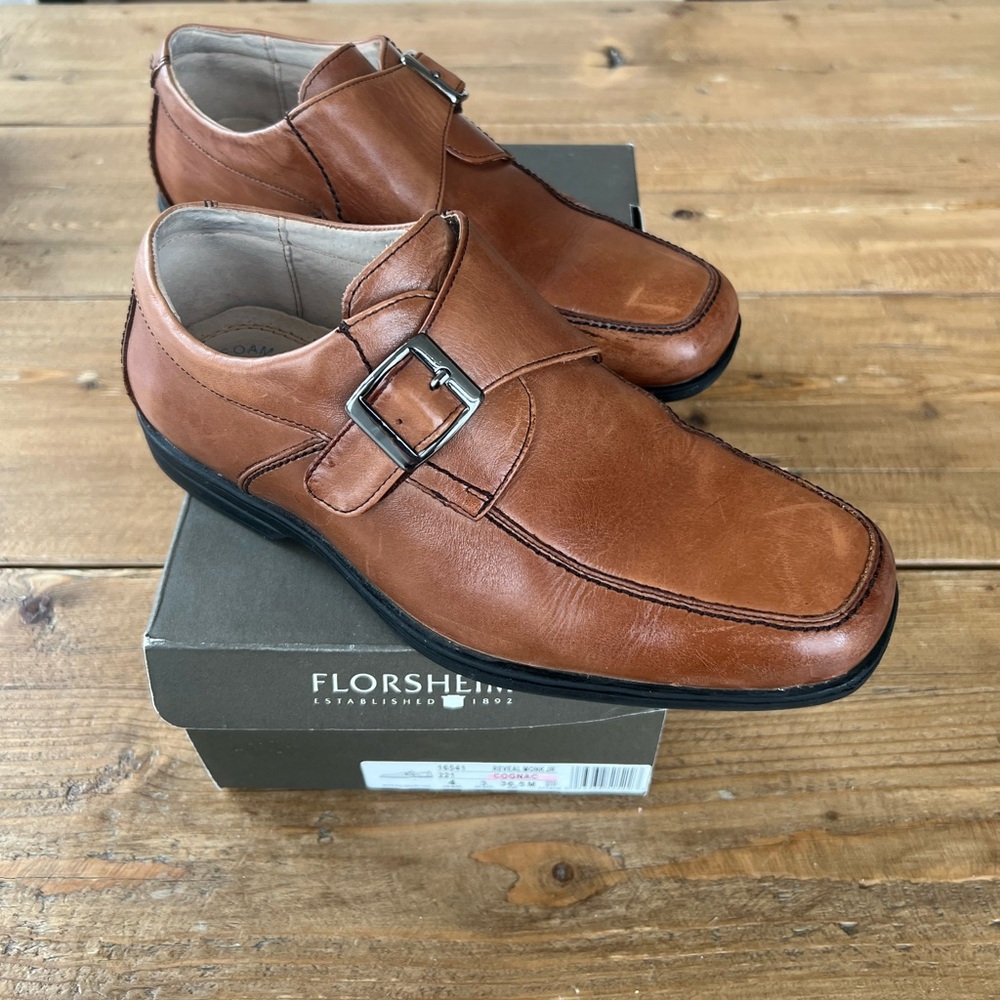 Kids Florsheim Reveal Monk Jr. Boys Cognac leather shoes - Size US 4